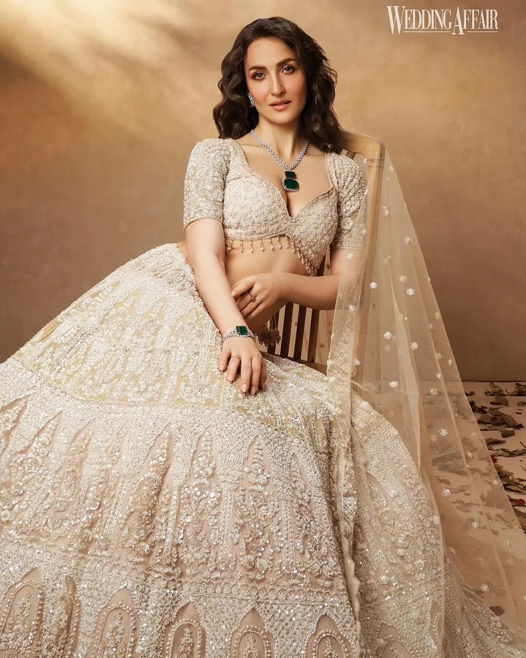 Elli AvrRam Wearing Beautiful Earrings Jewellery White Lehenga Choli